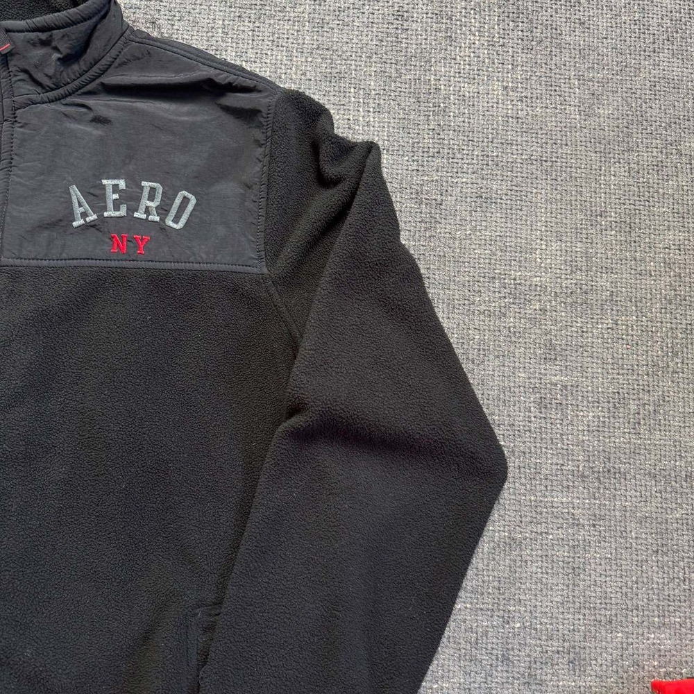 Aeropostale Fleece Jacket Mens Large Black Y2K Gorpcore Mixed Media Zip Up - Picture 3 of 15